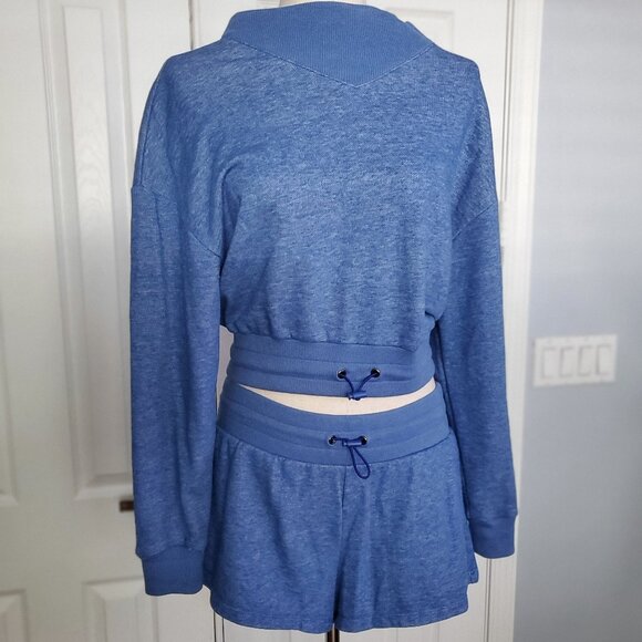 Flirtitude Terry Cotton Long Sleeved Top & Short Set BLUE - Picture 1 of 7